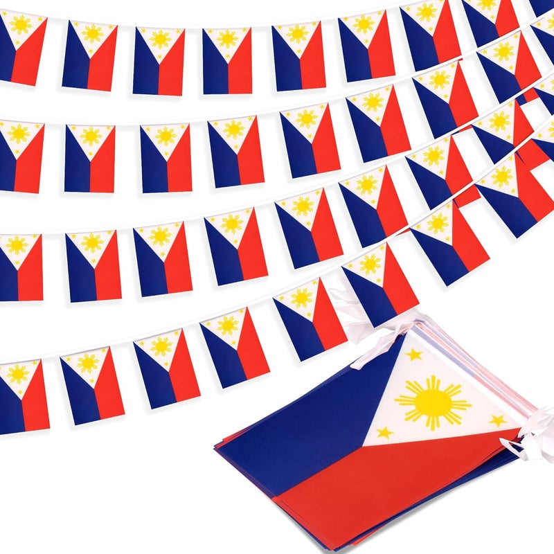 MVPRING Philippines String Flag Pennant Banner, Small Mini Filipino Philippine Flags Bunting Banner, National Country Decoration for School, Party, Sports Events, Patriotic Festival, 33 Feet 30 Flags - Image 1